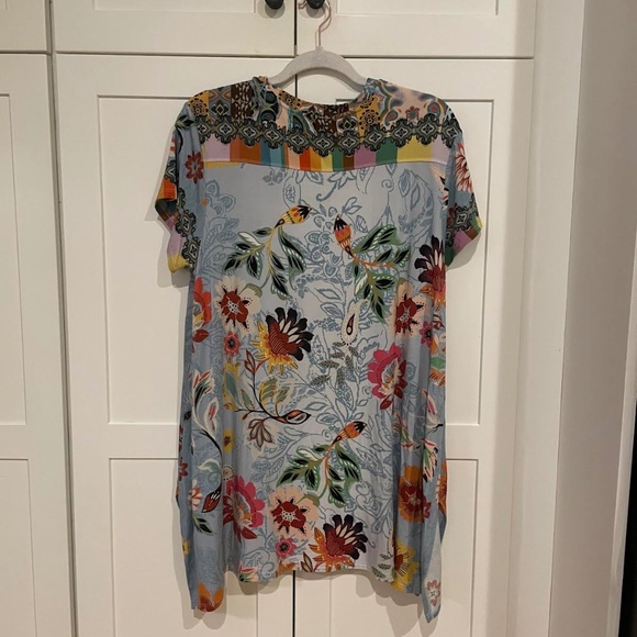Johnny Was Blue Tunic Top Size Large with multicolor floral design - Picture 2 of 4